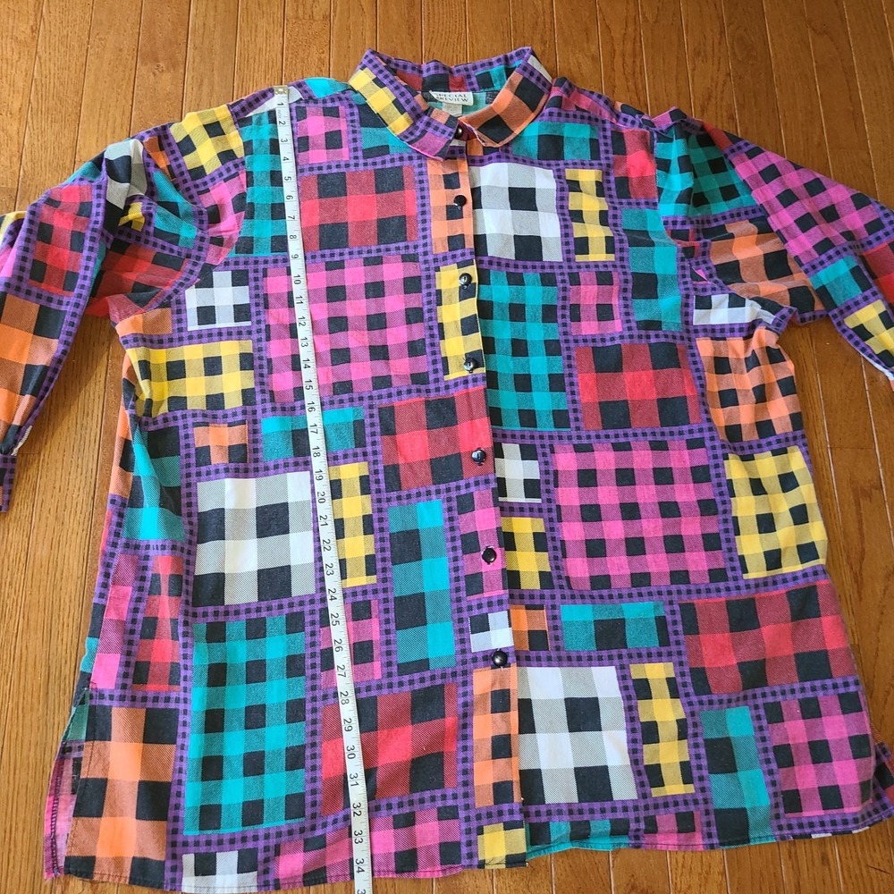 80s Special Preview Patchwork Button Up Shirt Women's Sz 4X Mixed color plaid - Picture 4 of 8
